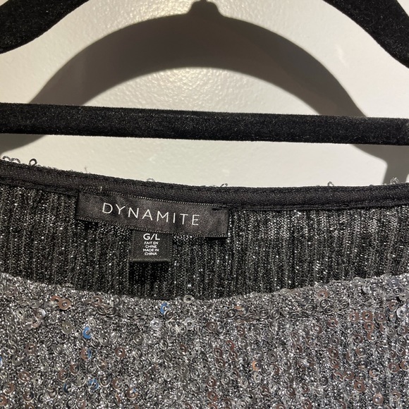 Dynamite Silver Long Sleeve Sequin Top - Picture 4 of 5